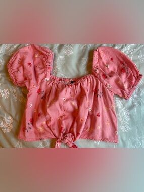 Old Navy Pink Floral Puff Sleeve Tie-Front Top